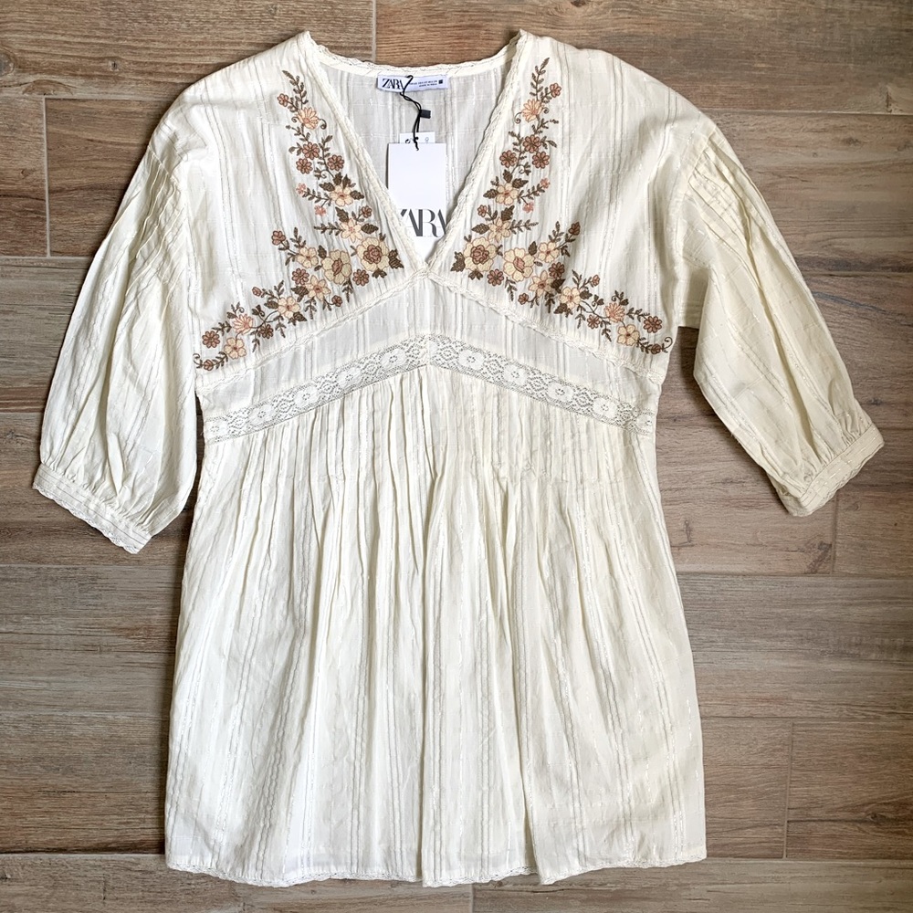 NWT Zara Embroidered Mini Dress XS